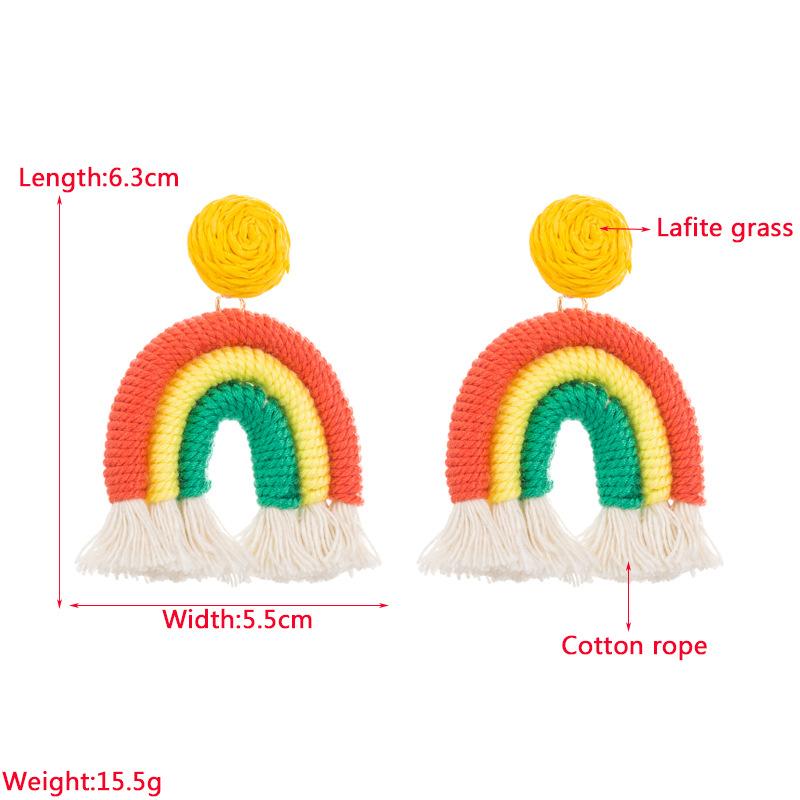 Women's Earrings Fresh Hand Woven Cotton Rope Tassel Earrings Sweet Lovely Rainbow Drop Earrings