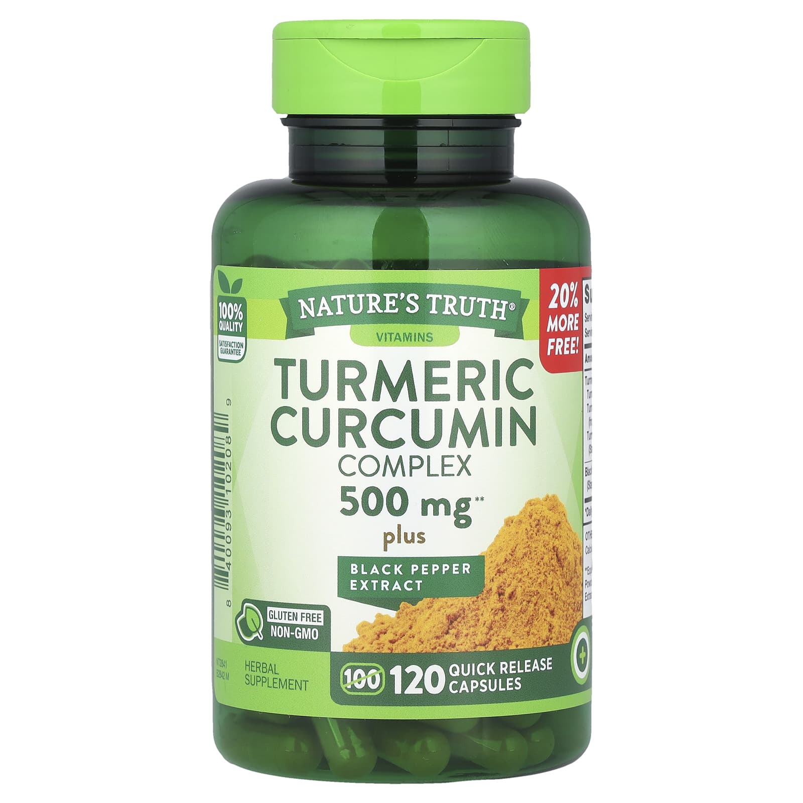 

Nature s Truth, Turmeric Curcumin Complex Plus Black Pepper Extract, 500 mg, 120 Rapid Release Capsules