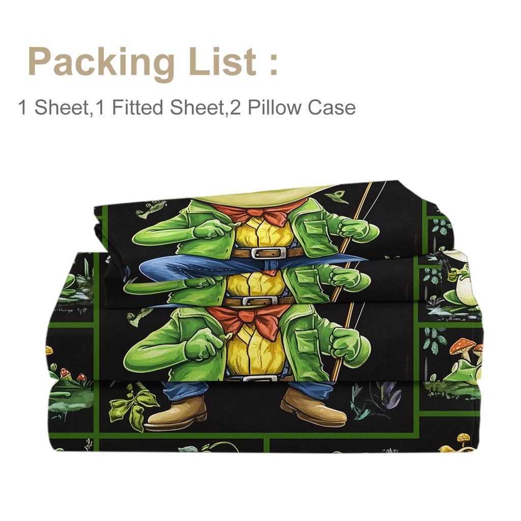 Cowboy Frog 4-Piece Set, A Green Jungle World To Protect Your Eyes, Including 1 Bed Sheet, 1 Duvet Cover, 2 Pillowcases (Quirky)