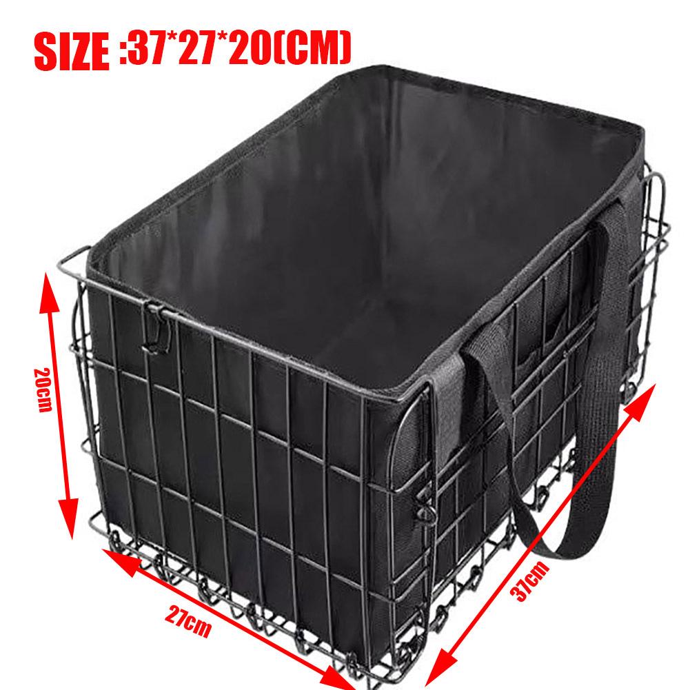 Zadní košík na kolo, Skládací kovový košík na kolo, Košík na zadní nosič s vyjímatelnou vnitřní taškou a reflexním proužkem pro dojíždění, nákupy, piknik