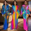 European & American Fashion Women's Color Block Pleated Casual Dress C6952