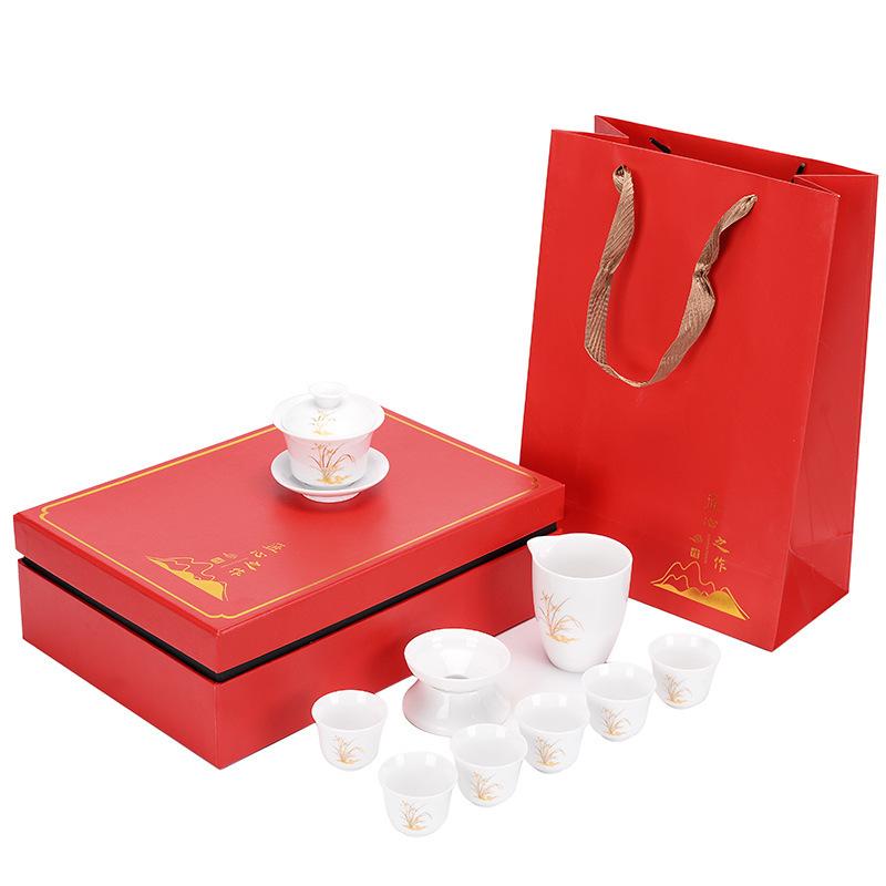 10 household Kung Fu tea set sets, high-white porcelain blue-and-white tea sets, one business gift