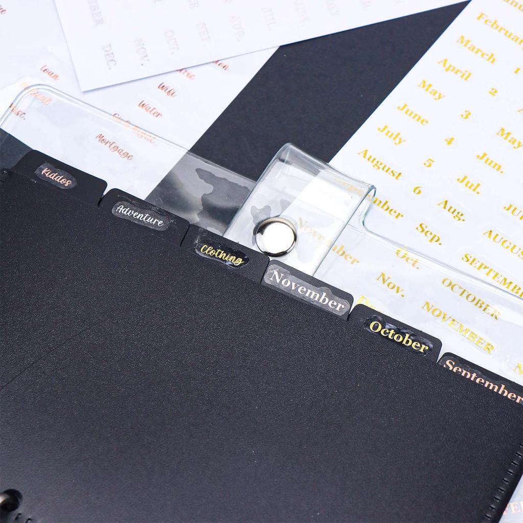 Hot Stamping English Calendar Sticker Budget Month Transparent PET Sticker Index Ear Label Sticker