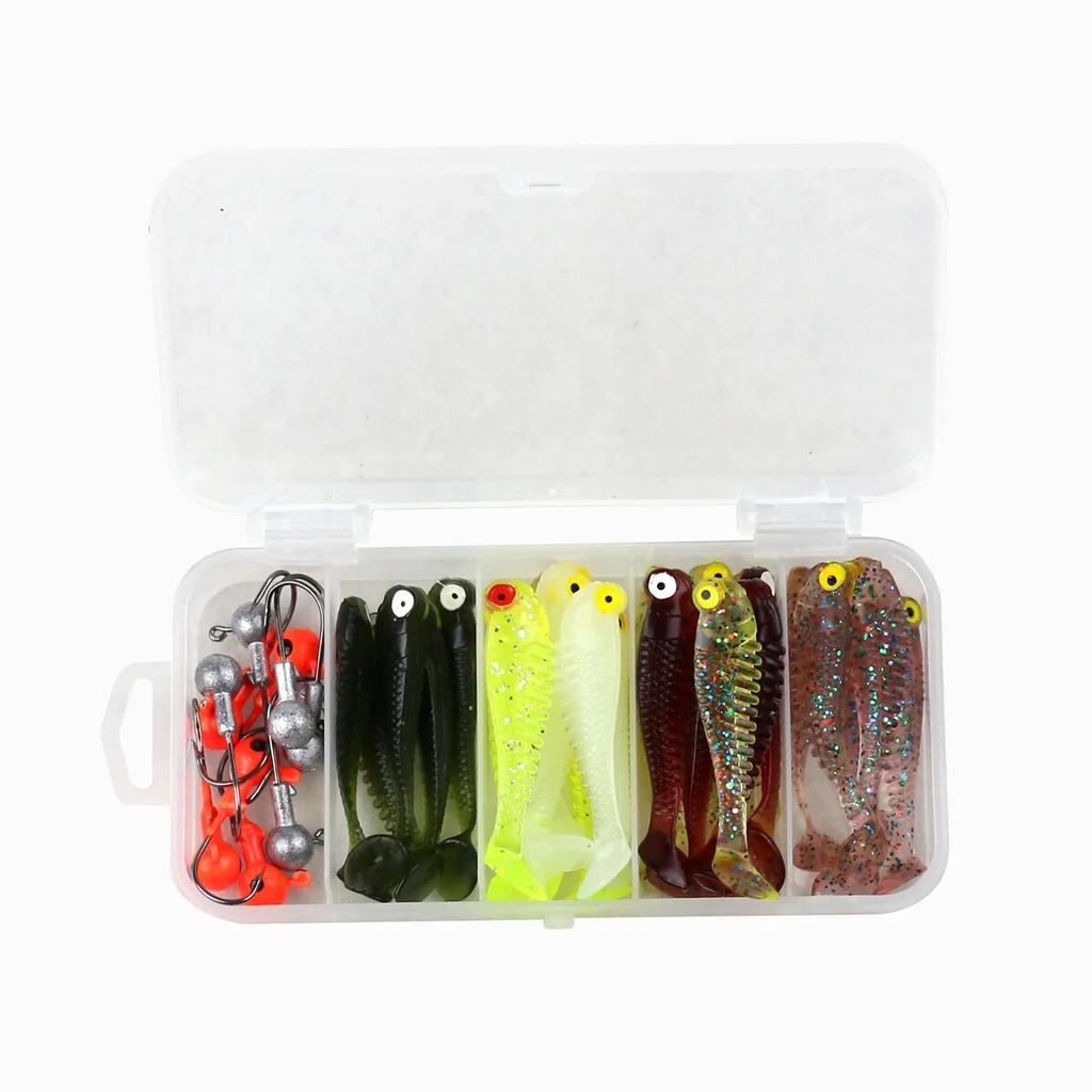 40pcs/lot Soft Lure Kit Soft Fishing Lure 5cm 3.5g Jig Head Hook with Fishing Tackle Box Pesca