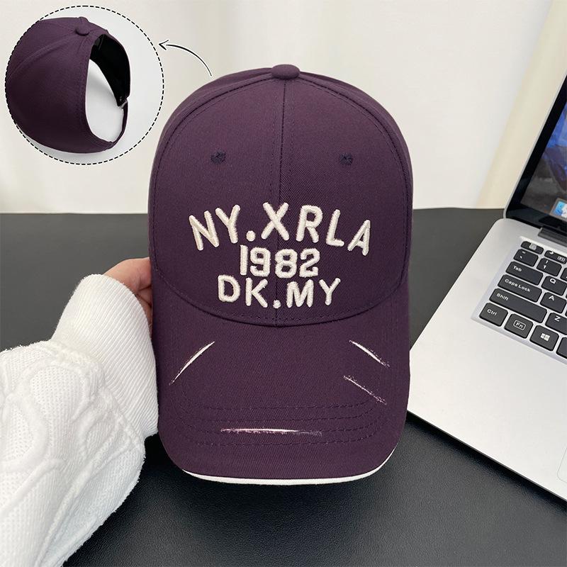 Empty Top Embroidered Letters Trendy Baseball Cap Men's Big Head Circumference Visor Hole Hard Top Versatile Cap Women
