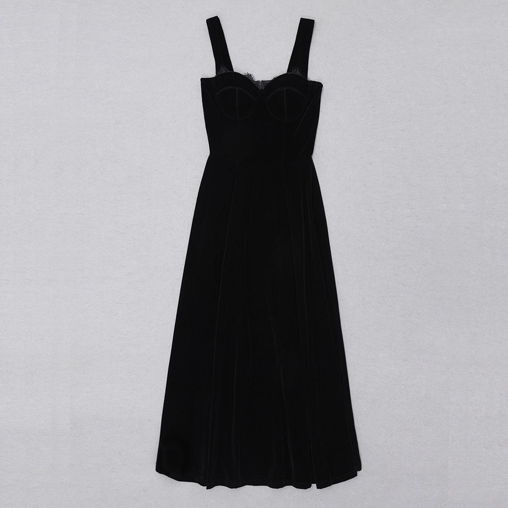 Retro Velvet Spaghetti Strap A-line Party Dress for Women