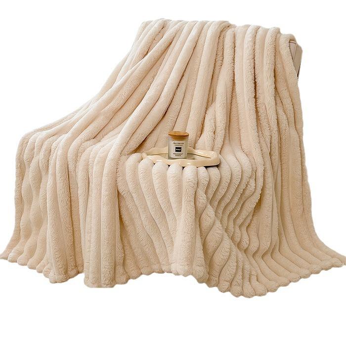 2024 Luxury Solid Color Rabbit Plush Ribbed Blanket