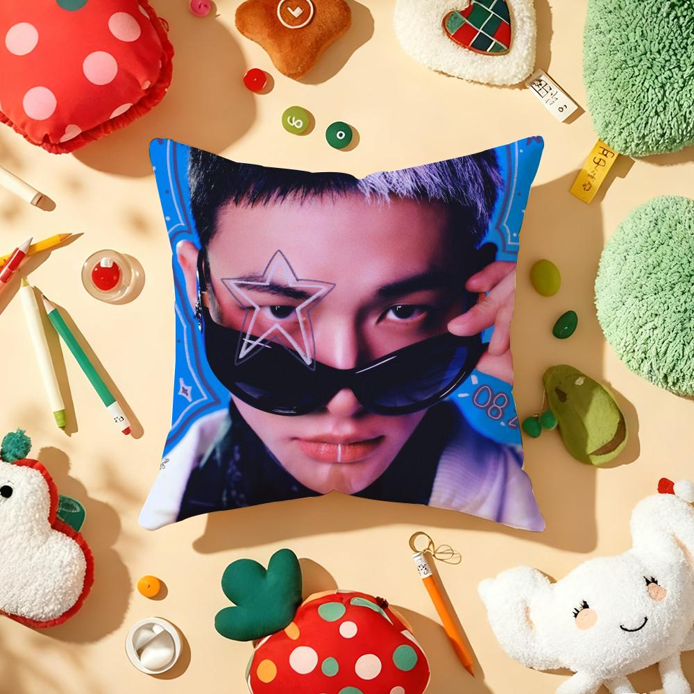 Star H-Hwang Hyunjin Pillow Case Plush Fabric Soft Double-Sided Printed Sofa Warm Winter Home Gift Cushion Cover