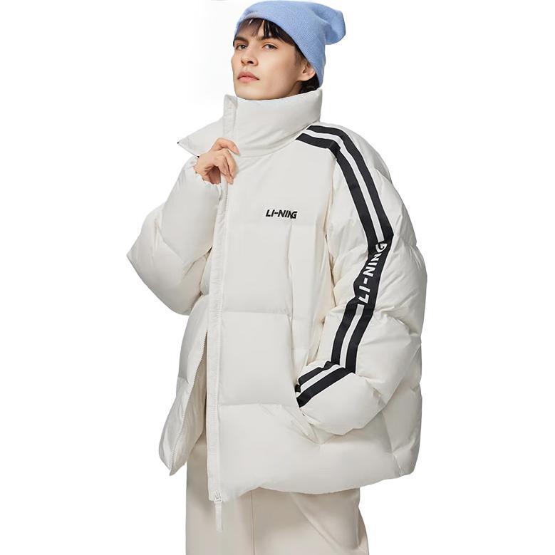Li Ning Mountain Series Outdoor Locker Fit Buchstabenstreifen Dicke Langarm Warme Pufferjacke Unisex Oberbekleidung Weiß YYMU161-2