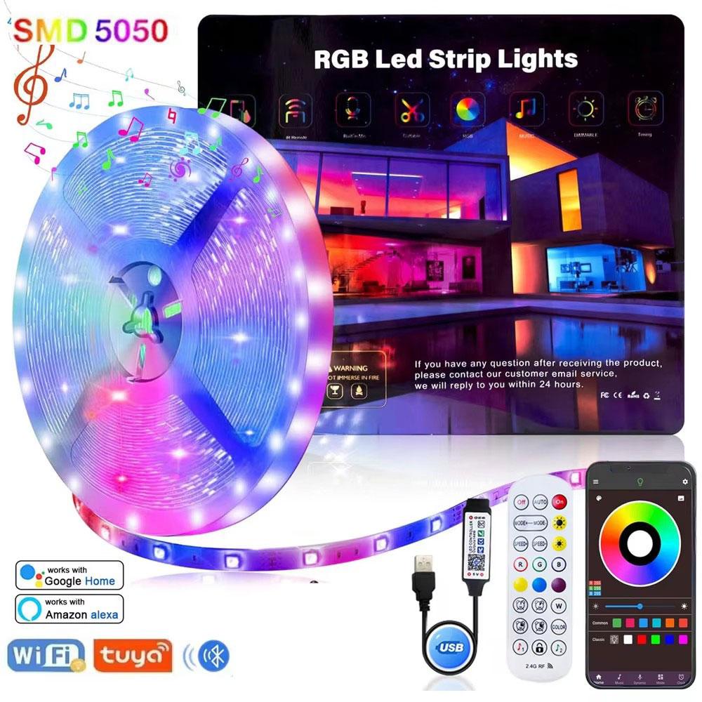 1-30M Tuya Rgb Led Tape App 5V Usb Remote Control Work With Wifi Alexa Google Ali Led Lights Strip Led Lights Room I String