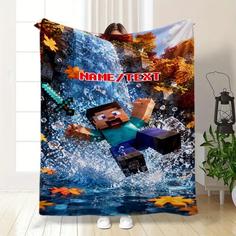 Custom name/text Minecraft Steve Mystery Cube Blanket Suitable All Seasons Soft Comfortable Office Blanket Holiday Birthday Gift Blanket Soft Comforta