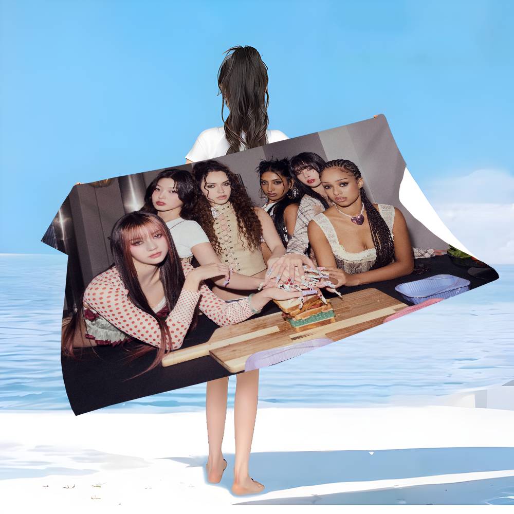 Kpop Band K-Katseyes Mikrofaser Bedrucktes Strandtuch Bergsteigen Yoga Strand Schwimmen Laufen Saugfähiges Weiches Handtuch