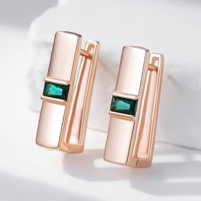 Unique Square Green Zircon Earrings for Women Luxury Gold Color Simple Bride Earrings Vintage Wedding Jewelry