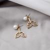 925 Hollow Fishtail Diamond-Encrusted Girl Earrings, One Pair Of Pearl Stud Earrings With Rear Hanging.