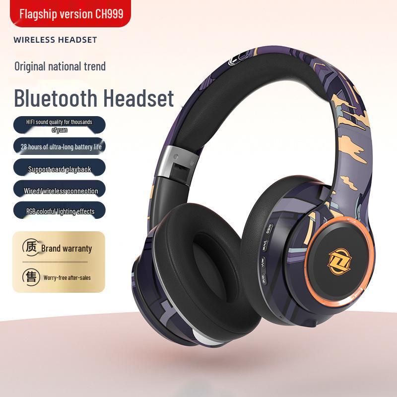 Noise-Cancelling Over-Ear Wireless Bluetooth Headphones with Card Slot and Long Battery Life for Gaming and Universal Compatibility