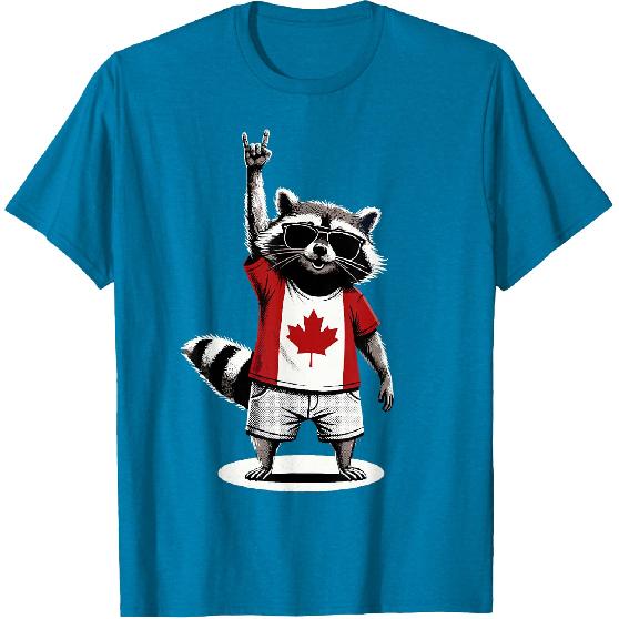 Raccoon Canadian Flag Rocks Funny Canada T-Shirt