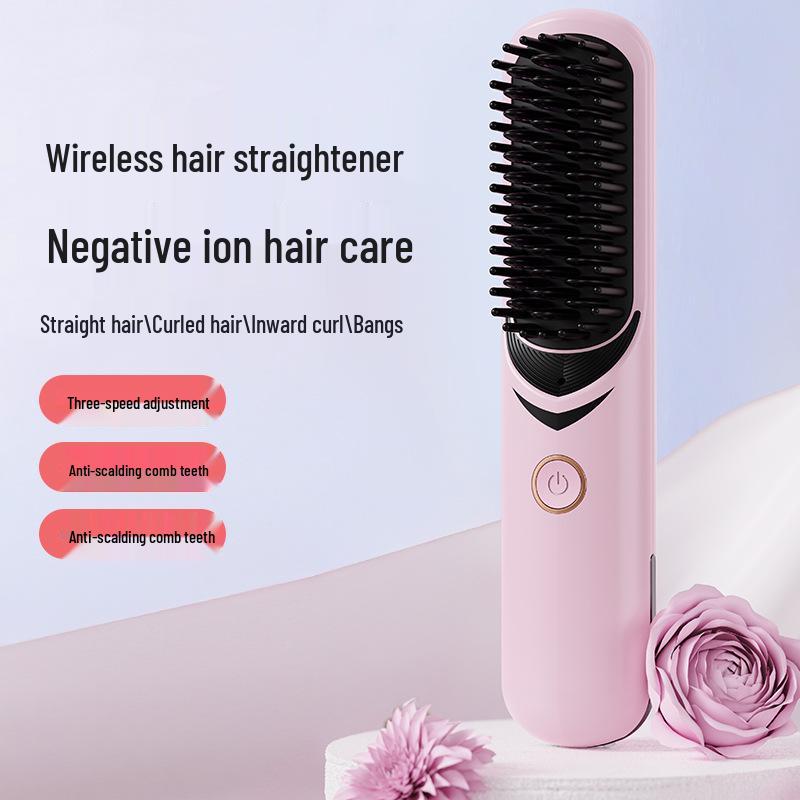 Portable Wireless Straightening Comb with Dual Batteries and Ion Technology - For Hair-Friendly Curling and Frizz Control