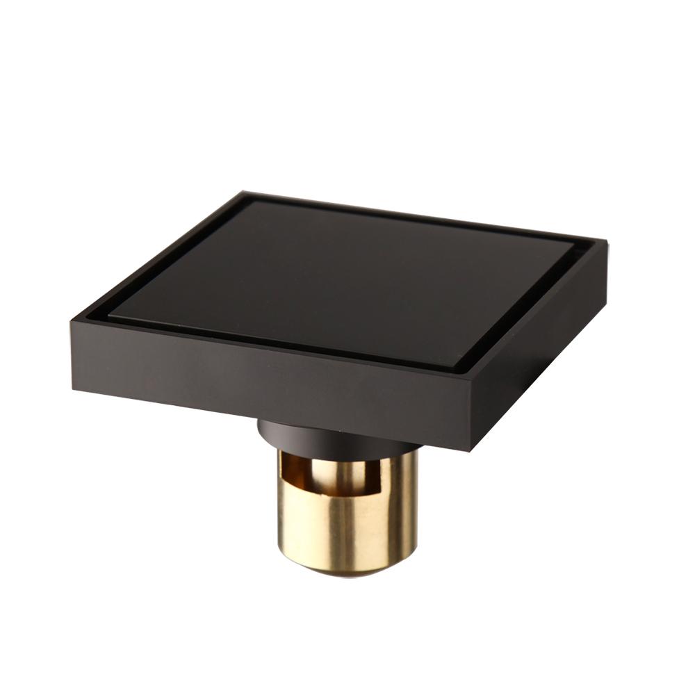Modern 4 Inch Square Matte Black Bathroom Floor Drain Tile Insert Waste Shower Water (Black,Brass) чёрный