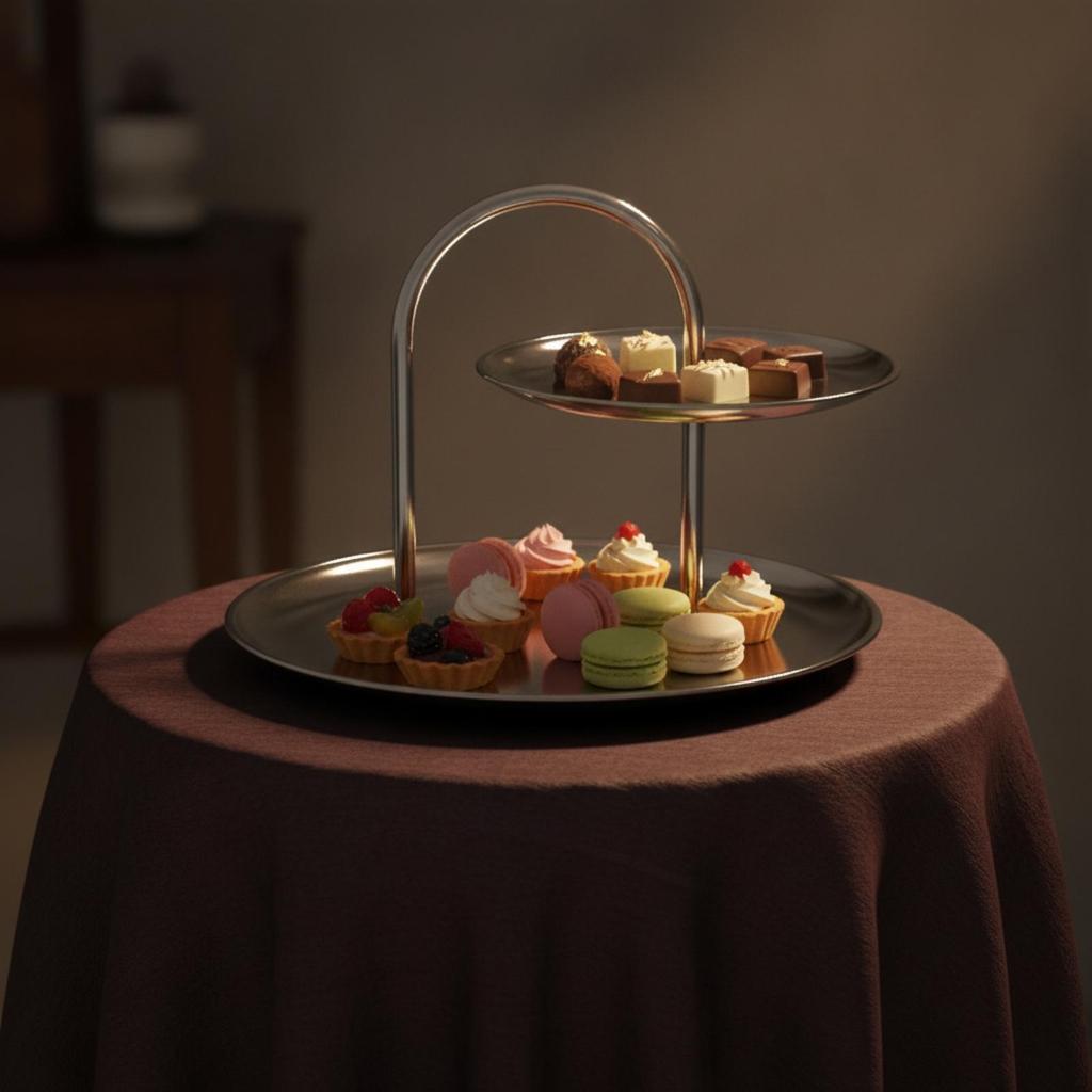 Stainless Steel Two-Level Serving Tray Elegant for Afternoon Tea