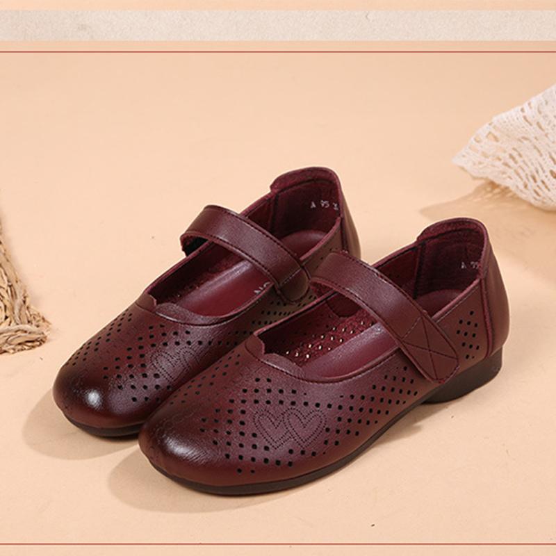 Spring Summer Mary Jane Shoes Women Flat Non-slip Casual Breathable Holes Soft Footwear Black Red Plus Size 41 D385