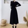 Autumn and winter new casual fashion inner sweater skirt solid color round neck knee long knitted dress women