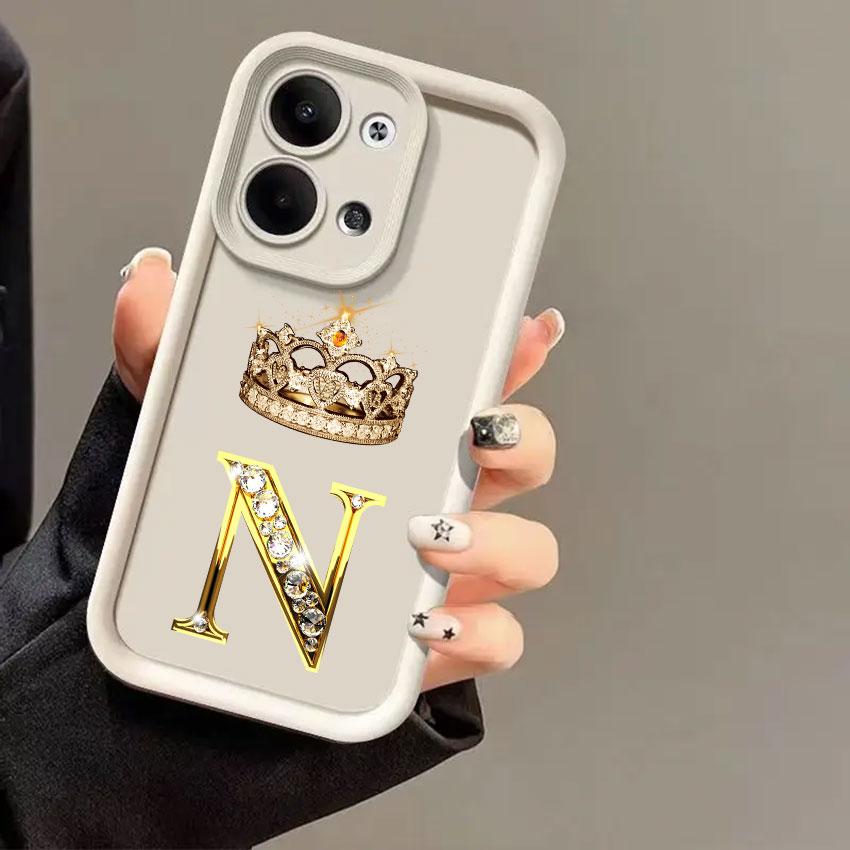 Crown Initial Letter T W R N Phone Cases For Oppo Reno 14 13 12 11 F 10 5G 6 7 8 Pro Plus Cover 8T 7Z 8Z 14Pro Shockproof Fundas