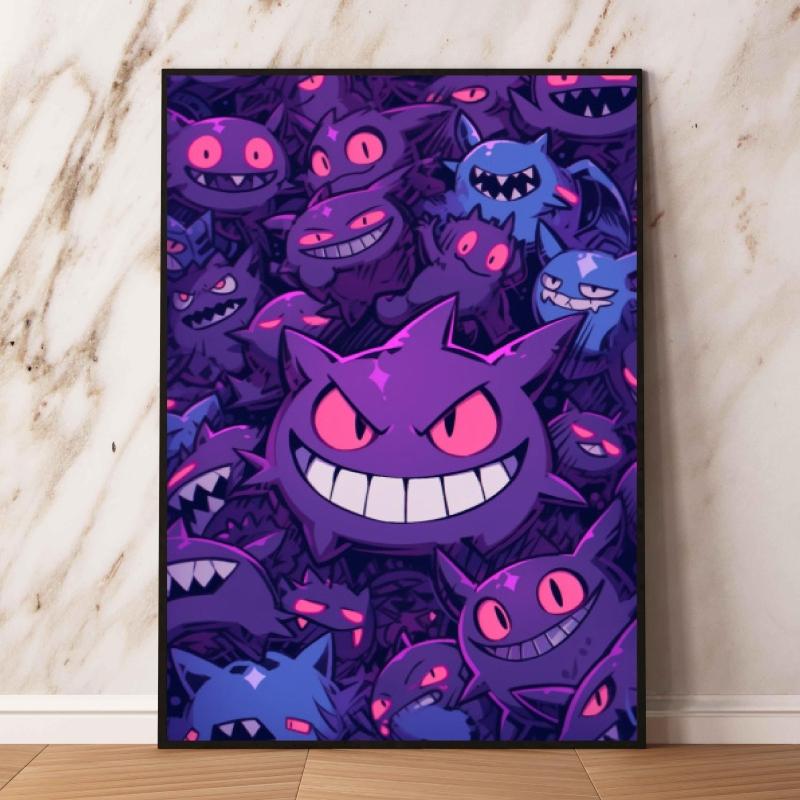 Gengar Themed Room Decor Painting Fantasy Dark Style Hd Canvas Poster Print High Quality Artwork for Pokemon Enthusiasts
