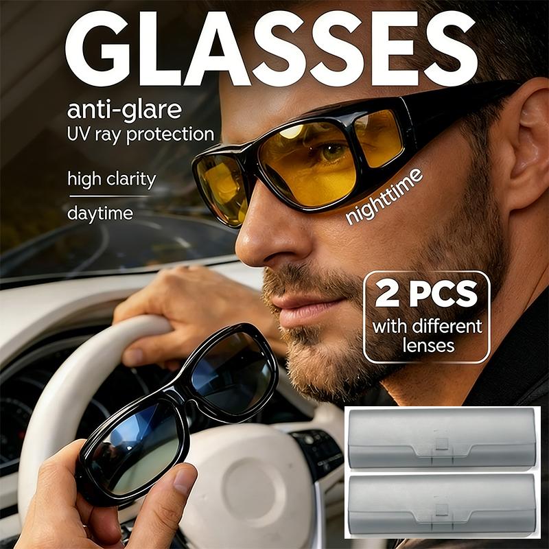 Очки для водителей с защитой от бликов, 2 комплекта солнцезащитных очков для водителей и для ночного вождения, 2 комплекта футляров для очков
