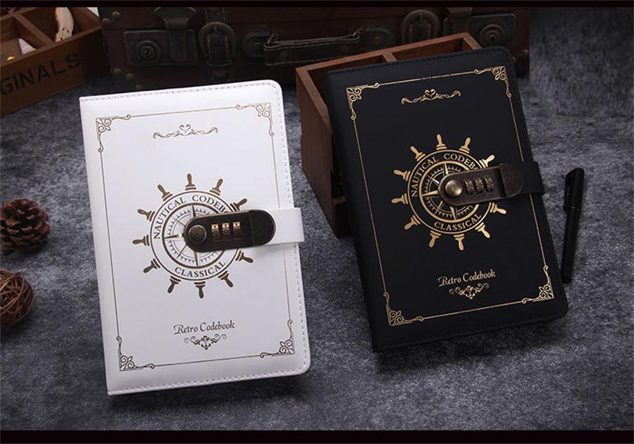 For Boy Girl Best Gift A5 Black Retro Diary Note Book Password Lock Codebook 1x