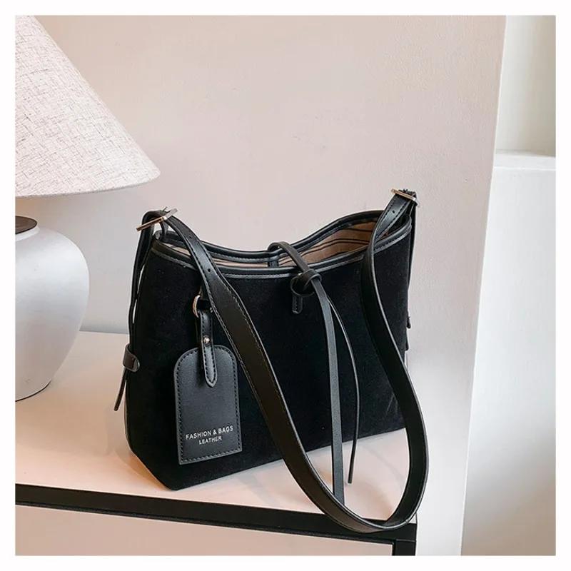 Solide modische Schultertasche aus Kunstveloursleder mit Schultergurt-Schnalle, hohe Kapazität, lässige Tragetasche, Umhängetasche