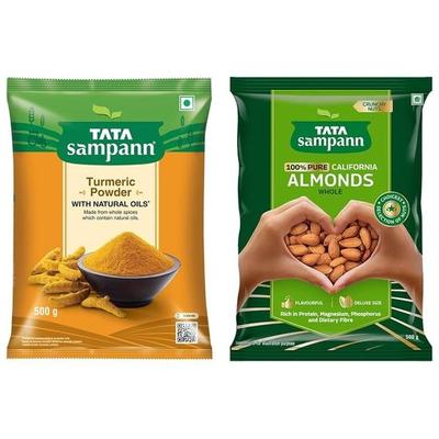 Tata Sampann Pure California Almonds Whole & Dry Fruits | 500g & Tata Sampann Turmeric Powder With Natural Oils, 500g