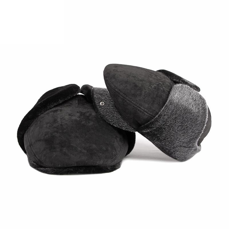 Beret Hat Men's Winter Velvet Thick Ear Protection Warm Beret Outdoor Windproof Cold-Proof Middle-Aged Elderly Men's Cap