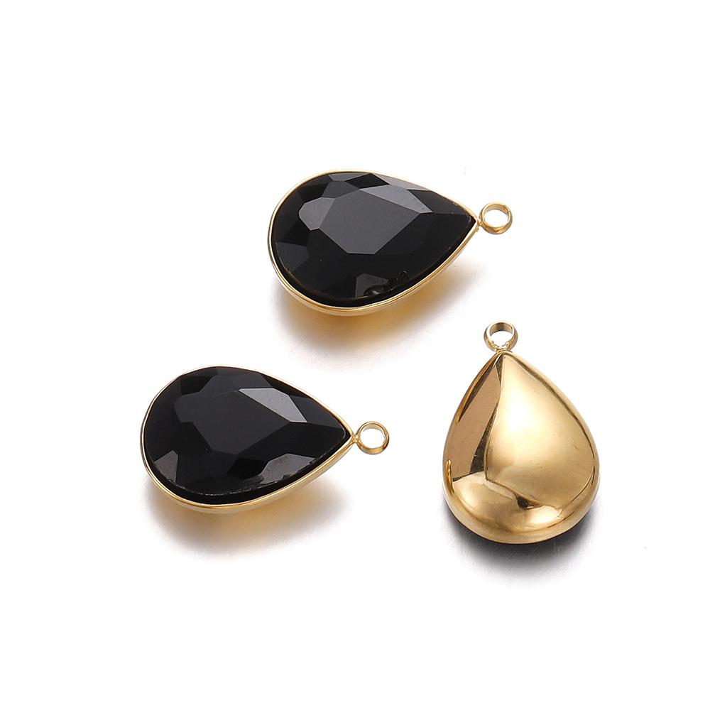 5Pcs Stainless Steel Crystal Glass Charms Pendants Water Drop Shape Charms for DIY Necklace Beads Jewelry Making Accessories