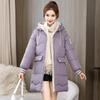 Plus Size  Winter Casual Hooded Jacket Parkas for Women Warm Letter Print Long Female Coat Zipper Outerwear