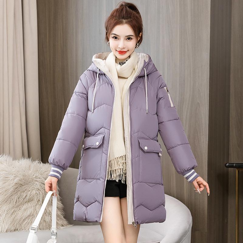 Plus Size  Winter Casual Hooded Jacket Parkas for Women Warm Letter Print Long Female Coat Zipper Outerwear