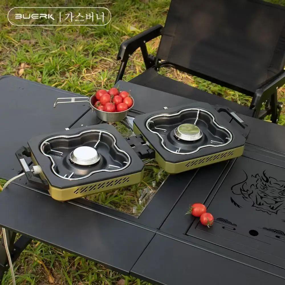BUERK Camping Stove Double Burner Portable High Firepower Folding Camp Gas Burner Outdoor Bbq Cooking Set Picnic Gas Stove New Double burner