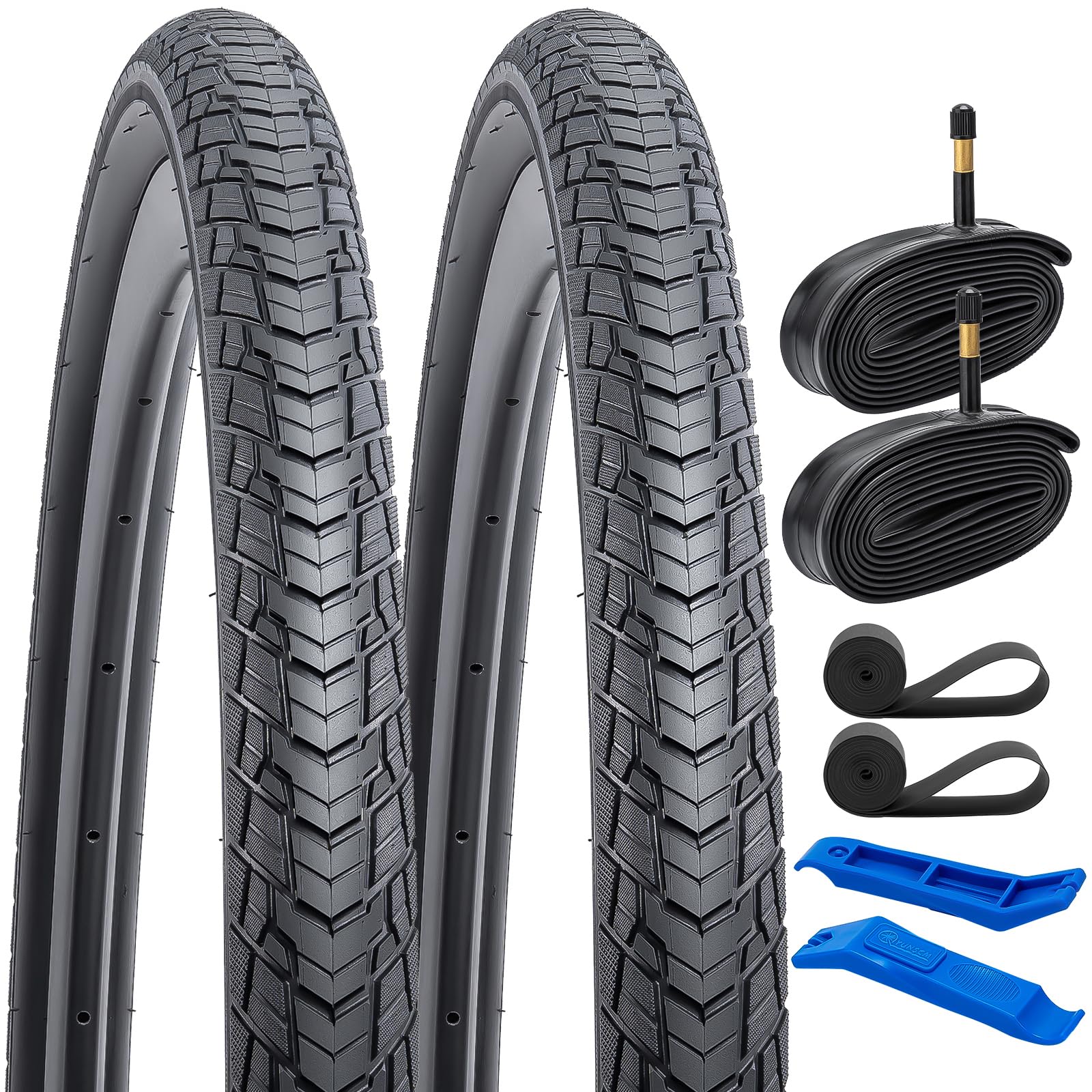 

YunSCM Set of 2 700x35c Tires, 35-622, with 700x35/43c Bicycle Tubes, 48mm American Valves, Rim Tape, and Tire Lever, Y-047