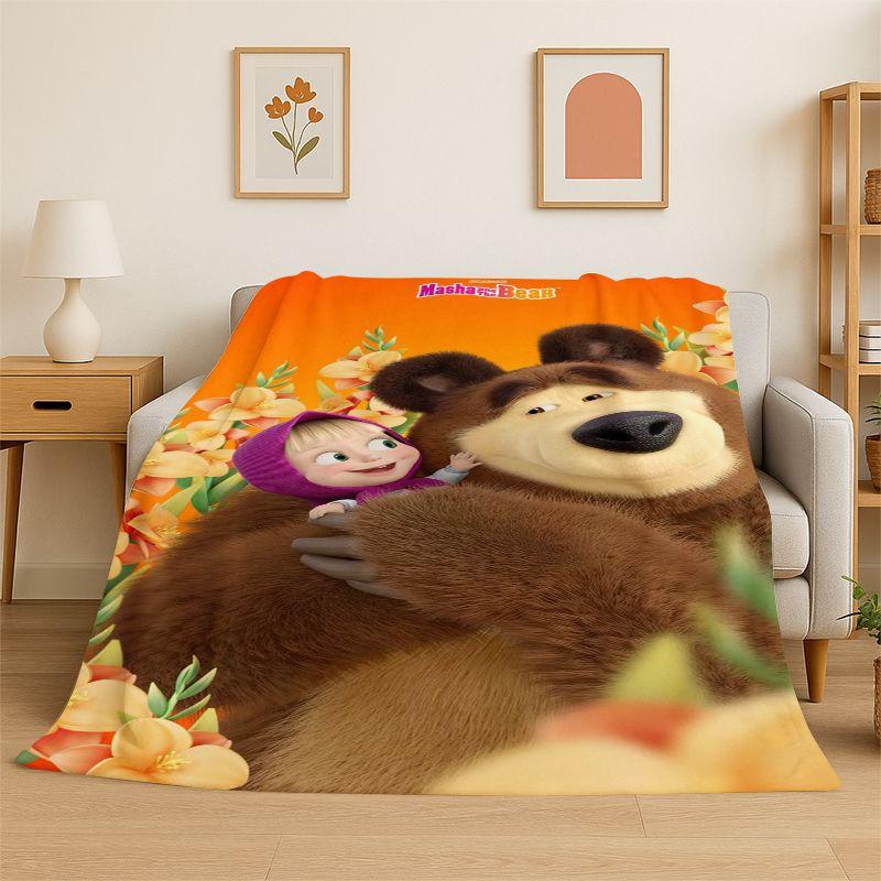 Cartoon Cute M-Masha Bear Soft Flannel Throw Blanket,Cozy Blanket for Bed,Couch,Sofa,Bedroom,Living Room,Travel,Picnic