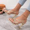 fashion Ladies Shoes on Sale 2024 New One-word Buckle Women's Sandals Summer Solid Pleated Open Toe High Heels Dress Party Sandals Women