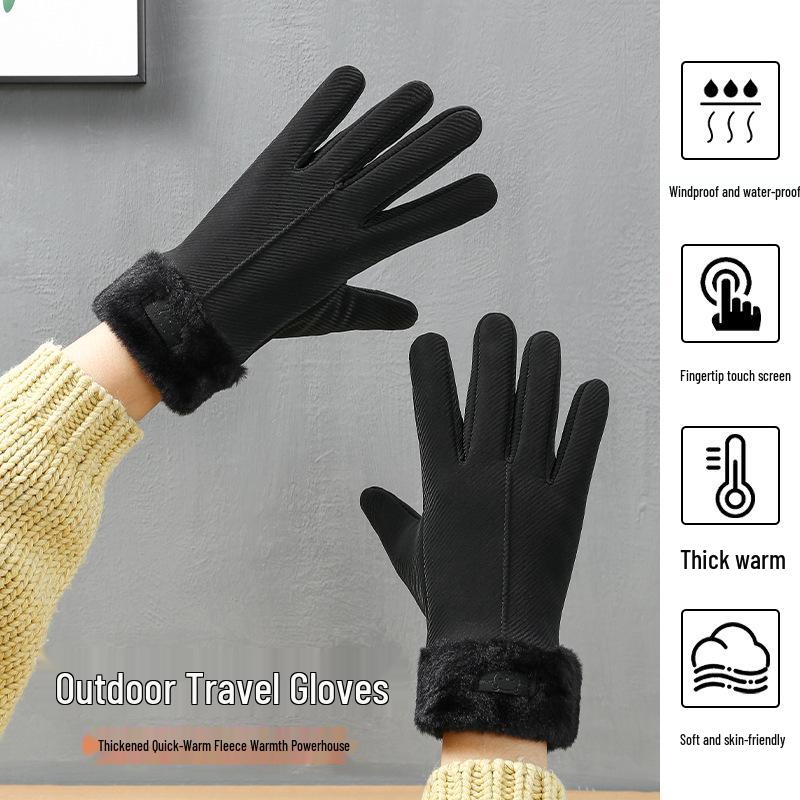 

Women s Winter Fleece-Lined Touchscreen Gloves – Warm, Waterproof, Windproof, and Skin-Friendly for Driving, Cycling, and Riding. One Size чорний