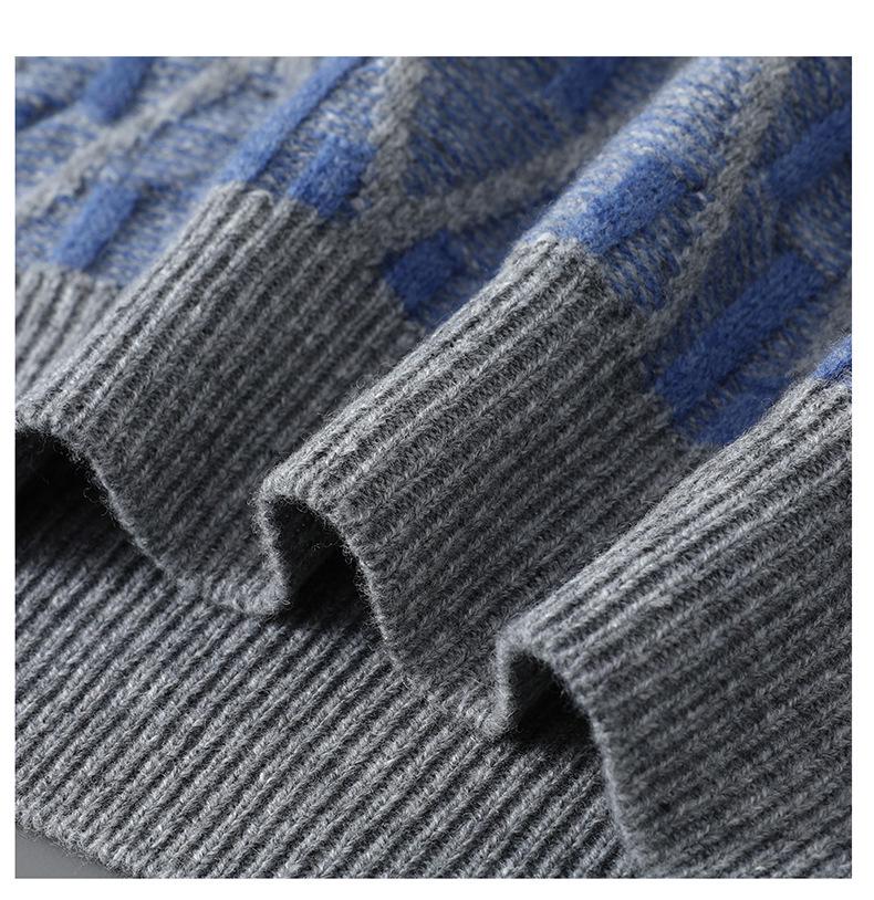 2025 Men’s Autumn/Winter Loose Fit Wool Sweater - Round Neck, Color Block, Plus Size Jacquard Pullover