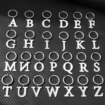 A-Z 26 English Letter Keychain Silver Color DIY Alphabet Key Ring Simple Metal Keychain for Women Men Car Key Party Gift
