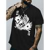 European Sizes Men'S T-Shirt | Skull, Poker Dice, Flame, Spades A Pattern | Black and White Design Centered On Front