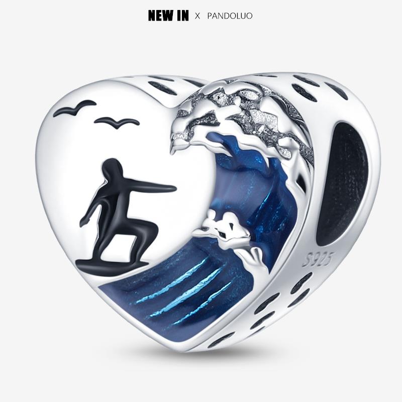 New In Heart Shaped Pattern Charm Beads Fits Pandach Original Bracelet Women Copper Pendant Bead Jewelry Gift