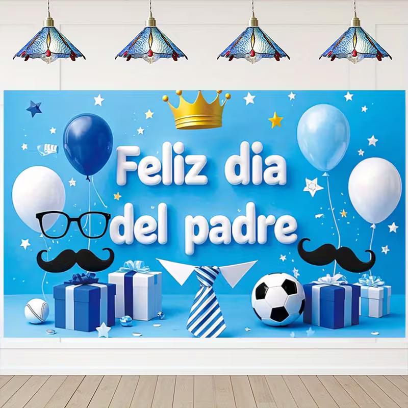 

2D Dad Celebration Backdrop, Feliz Dia Del Padre & Soccer Ball Studio Background 47.2x31.5inch/120*80cm