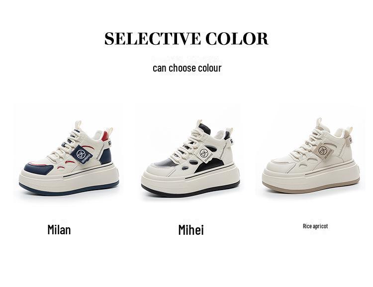 Women's Genuine Leather Velvet Platform Sneakers - Warm, Thick-Soled, Casual High-Tops for Spring 2025.