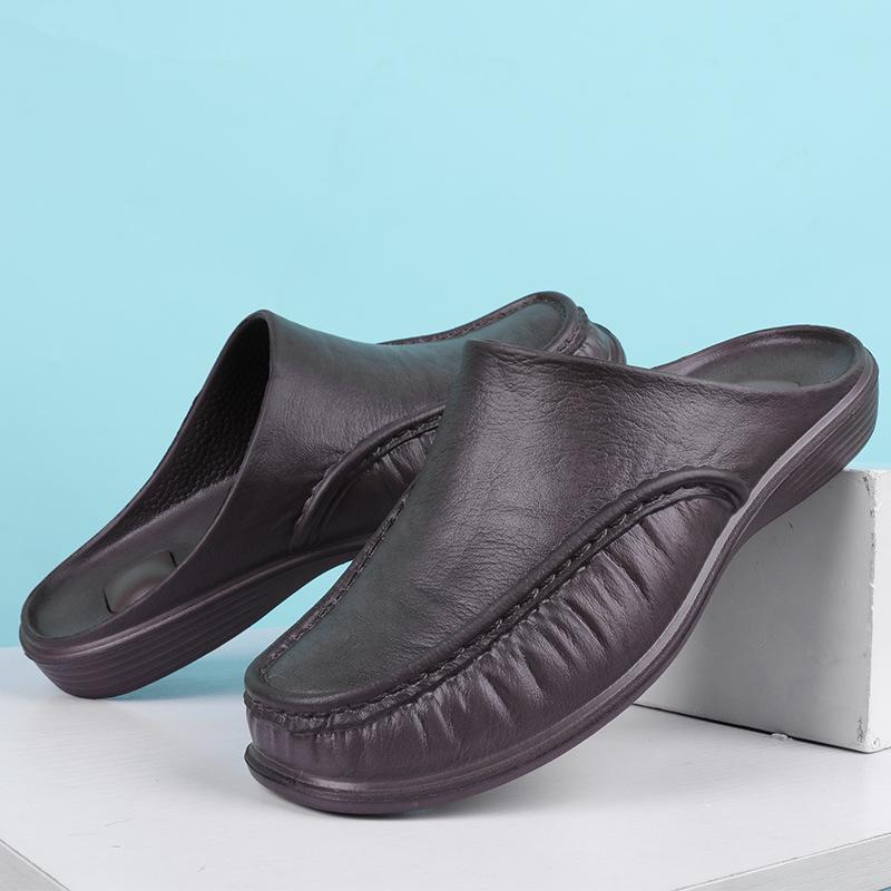 

Men s Summer Lightweight Black Closed-Toe Soft Sole Slippers, Plus Size, Fashionable Home Outwear Shoes 42