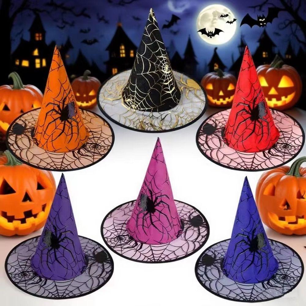 Black Halloween Witch Hat Velvet Halloween Black Cap Spider Wizard Cap Dress Up Headgear