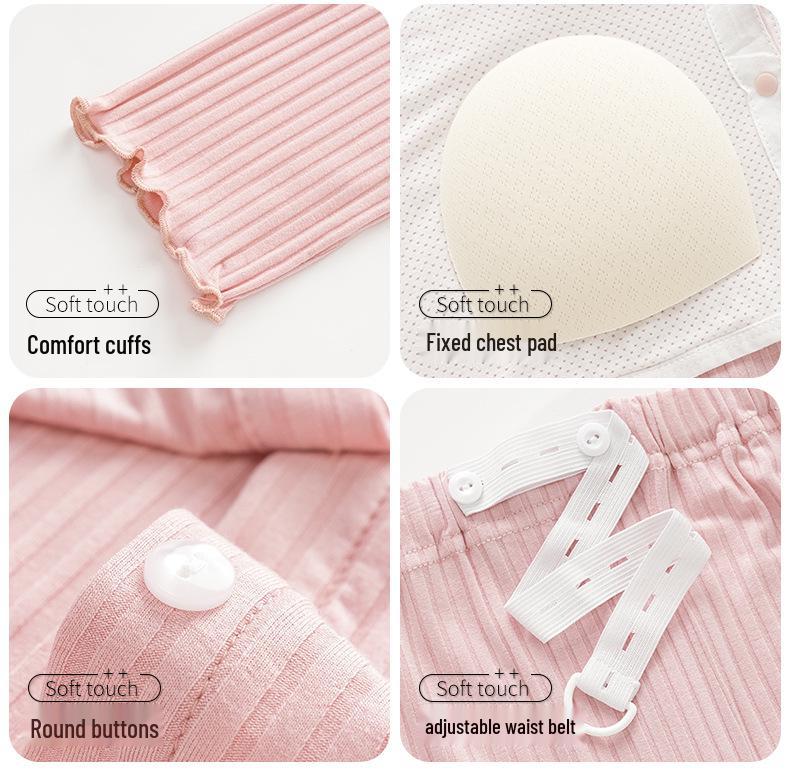 Modal Maternity Pajamas: 3-Piece Autumn Set with Breast Pads, Postpartum Nursing, Belly Comfort, Summer Wear.