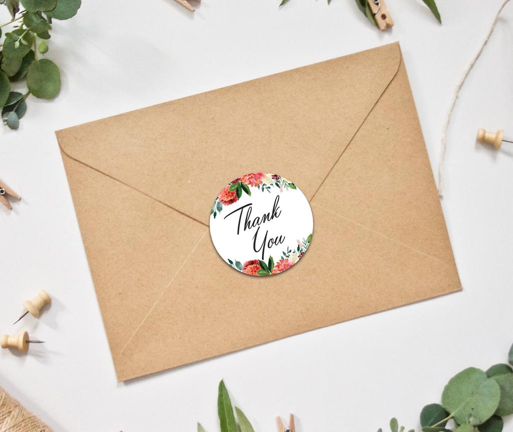 Darling Souvenir Pack Of 45 Pcs Round Chrysanthemum Floral Border Black Thank You Stickers-1.6